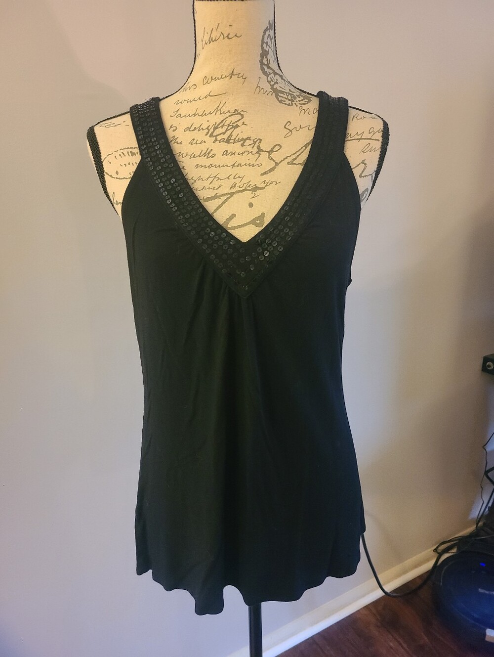 Vintage Michael Kors Black V-Neck Sequin Trim Tank Top